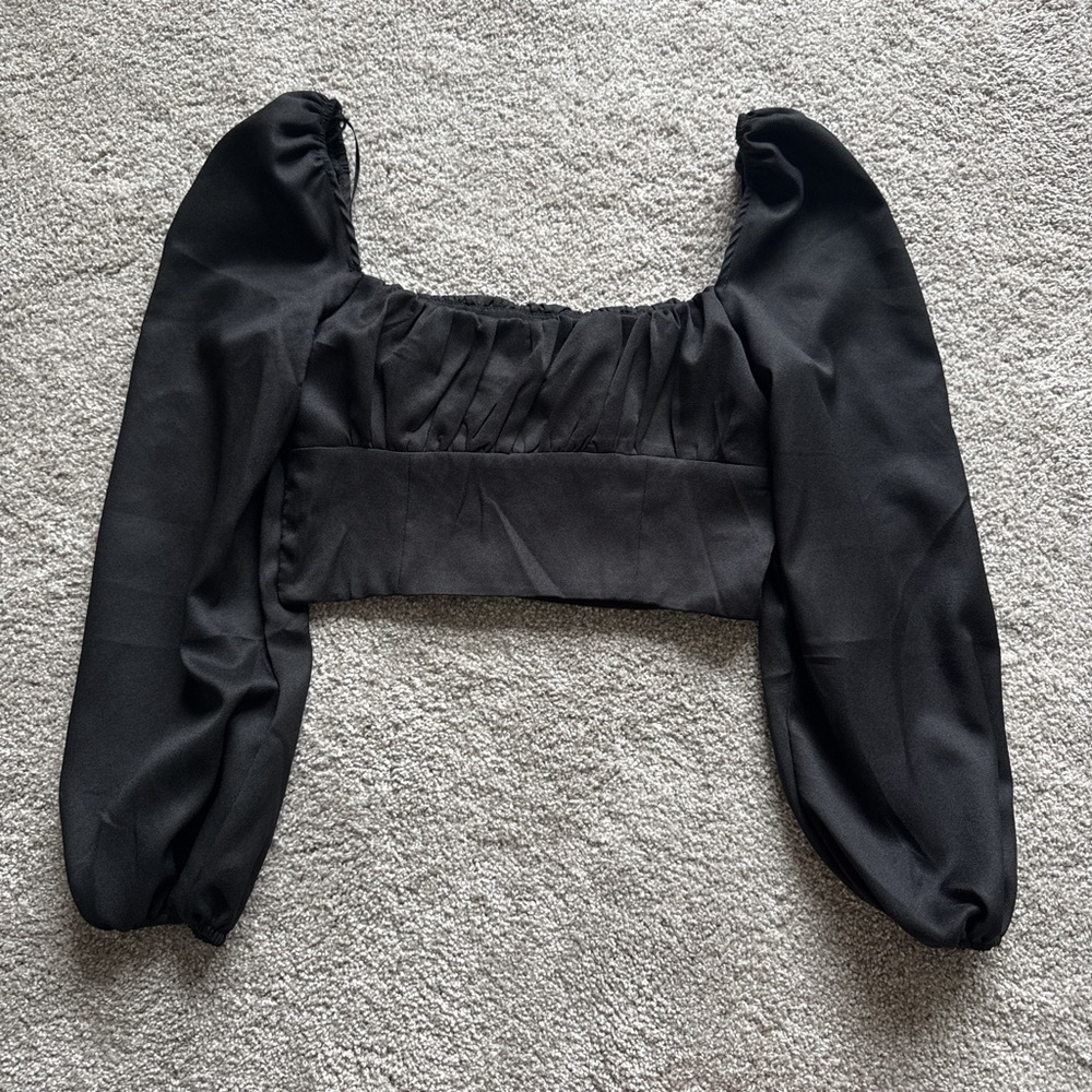 Princess Polly Black Puff Sleeve Crop Top